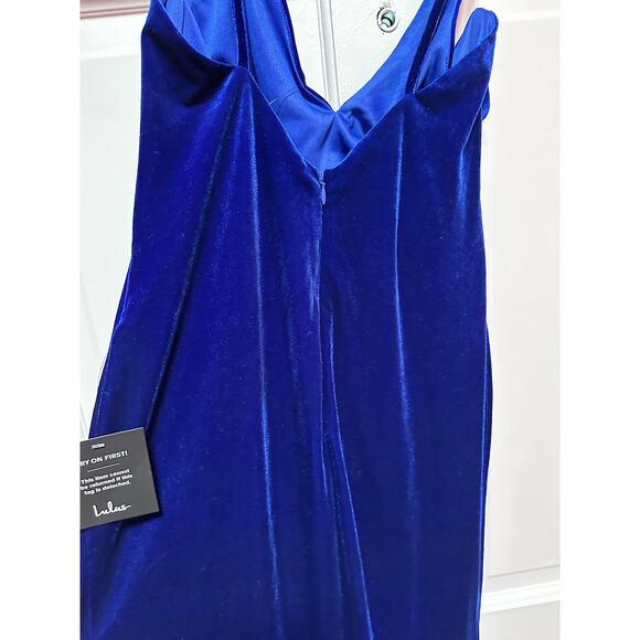 NWT Lulus Debut Diva Royal Blue Velvet Maxi Dress Size Large - Picture 11 of 11